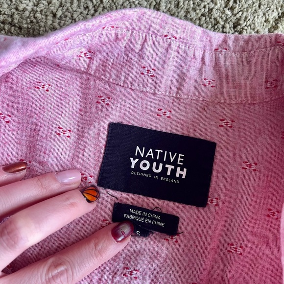 Native Youth Short Sleeve dress shirt Button Down Pink Small - Picture 2 of 6